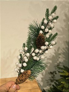 GALHO DECORATIVO BERRY BRANCO COM PINHA 79CM