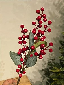 GALHO DECORATIVO BERRY COM FOLHAS 61CM