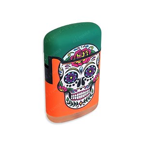 Isqueiro Maçarico Zengaz Caveira Mexicana - Mix Laranja Verde