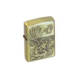 Isqueiro de Fluido Dragão V - Dourado Envelhecido