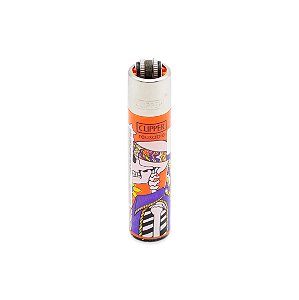 Isqueiro Clipper Grande Hippie Theme 1 (Caveira) - Laranja