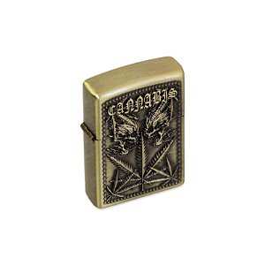 Isqueiro Caveira Cannabis - Dourado Envelhecido