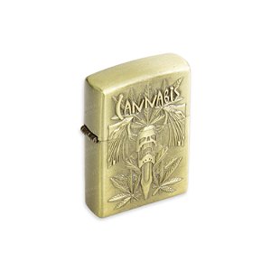 Isqueiro de Fluido Caveira Cannabis III - Dourado Envelhecido