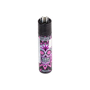 Isqueiro Clipper Grande Colorful Skulls - Rosa