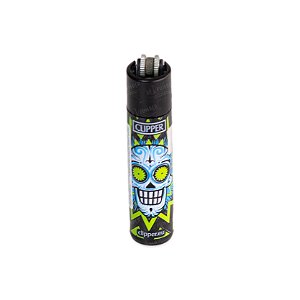 Isqueiro Clipper Grande Colorful Skulls - Azul Verde