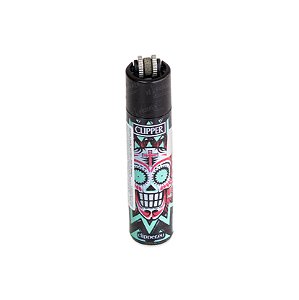 Isqueiro Clipper Grande Colorful Skulls - Vermelho Verde