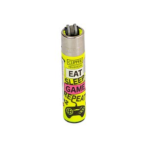 Isqueiro Clipper Grande Game Eat Sleep Game Repeat - Amarelo