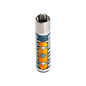 Isqueiro Clipper Grande Weed Boarding - Mix Azul Amarelo