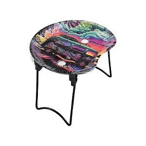 Bandeja De Metal Redonda Com Suporte Estampada - Kombi