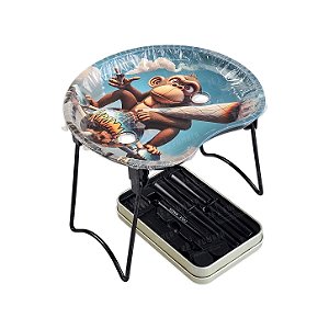 Bandeja De Metal Redonda Com Suporte Estampada - Monkey