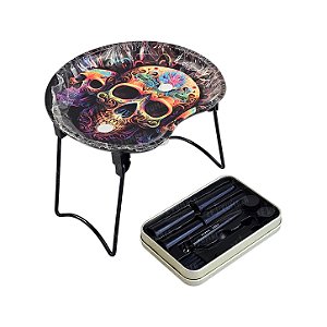 Bandeja De Metal Redonda Com Suporte Estampada - Caveira Mexicana