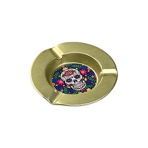 Cinzeiro de Metal Pequeno Dourado - Caveira Mexicana