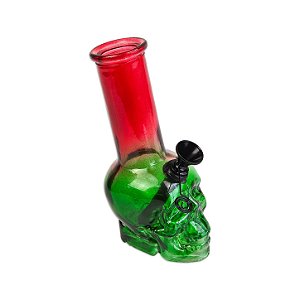 Bong de Vidro Caveira 15cm - Mix Verde e Vermelho