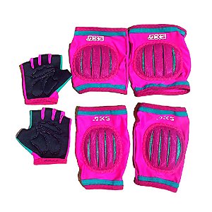 KIT DE PROTEÇÃO JOELHEIRA,COTOVELHEIRA,LUVA, INFANTIL DEKS KIDS FEMININO ROSA TAMANHO G