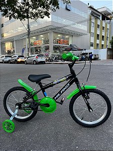 BICICLETA ARO (16) MASCULINA COR PRETO/VERDE S/MARCHA MARCA MILANO GROW UP