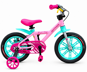 BICICLETA ARO (14) FEMININA COR ROSA/VERDE S/MARCHA MARCA NATHOR FIRST PRO