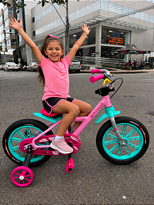 BICICLETA ARO (14) FEMININA COR ROSA/VERDE S/MARCHA MARCA NATHOR FIRST PRO