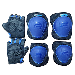 KIT PROTEÇÃO INFANTIL FERINHA LUVA COTOVELEIRA JOELHEIRA  PRETO/AZUL TAMANHO M