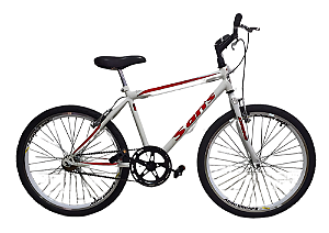 BICICLETA MTB SANS MASCULINA ARO(24) COR BRANCA S/MARCHA FREIO V/BK RODA AERO