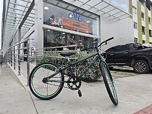 BICICLETA MTB SANS MASCULINA ARO(24) COR VERDE S/MARCHA FREIO V/BK RODA AERO