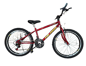 BICICLETA ARO (24) MASCULINA COR VERMELHA C/MARCHA 18V FREIO V-BRAKE MARCA MILANO