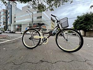 BICICLETA ARO (26) FEMININA COR MARRON/BEGE S/MARCHA FREIO V/BRAKE (A MÃO) E FREIO CONTRAPEDAL   MARCA ATTACK TROPYMAX