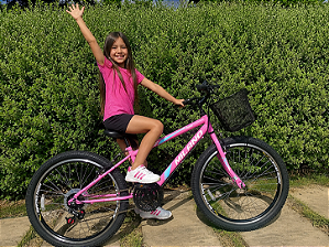 BICICLETA ARO (24) FEMININA COR ROSA C/MARCHA 18V FREIO V-BRAKE MARCA MILANO AUTUNM REBAIXADO