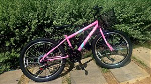 BICICLETA ARO (24) FEMININA COR ROSA C/MARCHA 18V FREIO V-BRAKE MARCA MILANO AUTUNM REBAIXADO