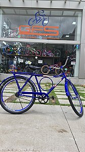 BICICLETA ARO (26) MASCULINA COR AZUL S/MARCHA FREIO V/BRAKE (A MÃO) E FREIO CONTRAPEDAL  MARCA ATTACK BARRA SUPER FORTE