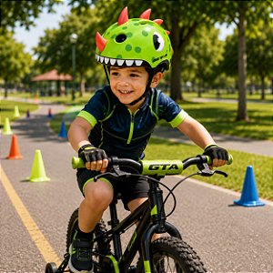 CAPACETE INFANTIL DINNO-BABY VERDE/LARANJA TAMANHO P (49-55)
