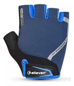 LUVA ELLEVEN CICLISTA ABERTA PRETO/AZUL REFLETIVA GEL TAM G