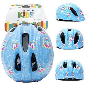 CAPACETE INFANTIL AZUL ABSOLUTE KIDS UNICORNIO S/ LED TAMANHO P (48-52)