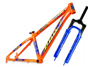 KIT QUADRO PRO-X MANDRAKE ARO 26" QUADRO LARANJA COM ADESIVO AZUL E AMARELO E SUSPENSÃO AZUL