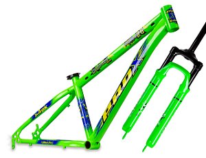 KIT QUADRO PRO-X MANDRAKE ARO 26" QUADRO VERDE COM ADESIVO AZUL E AMARELO E SUSPENSÃO VERDE