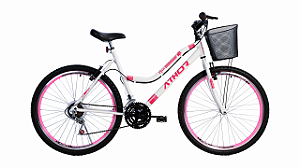 BICICLETA MTB ARO(24) FEMININA COR BRANCA/ROSA C/MARCHA 18V ATHOR MUSA