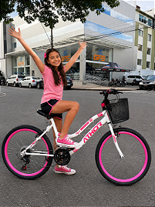 BICICLETA MTB ARO(24) FEMININA COR BRANCA/ROSA C/MARCHA 18V ATHOR MUSA