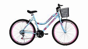 BICICLETA MTB ARO(24) FEMININA COR AZUL/ROSA C/MARCHA 18V ATHOR MUSA