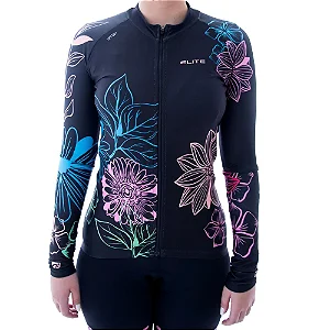 CAMISA CICLISMO FEMININA ELITE MANGA LONGA PRETO TAMANHO G
