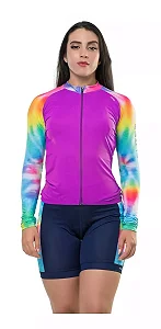 CAMISA CICLISMO FEMININA ELITE MANGA LONGA ROSA/MULTICOR TAMANHO M