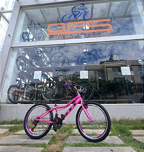 BICICLETA ARO (24) FEMININA COR ROSA PINK  21 VELOCIDADES FREIOS V-BRAKE GTI ATENA