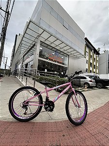 BICICLETA ARO (24) FEMININA COR ROSA C/MARCHA 18V FREIO V-BRAKE MARCA MILANO AUTUNM REBAIXADO
