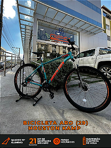 BICICLETA MTB ARO (29) HOUSTON KAMP CÂMBIO SHIMANO 21VELOCIDADES (3X7) FREIO DISC MECÂNICO TAMANHO 15 (P) VERDE/PEROLA