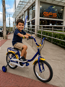 BICICLETA ARO (16) MASCULINA TIPO MONARETA S/MARCHA AZUL/AMARELA