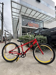 BICICLETA ARO (24) MASCULINA COR VERMELHA S/ MARCHA FREIOS V-BRAKE GTI THOR