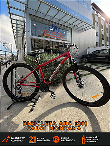 BICICLETA MTB ARO (29) CALOI MONTANA 21 VELOCIDADES (3X7) FREIO DISC MECÂNICO TAMANHO 17 (M) COR VERMELHO