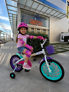 BICICLETA ARO (16) FEMININA CALOI CECI S/ MARCHA FREIO V-BRAKE COM CESTA COR BRANCO/ROXO