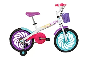 BICICLETA ARO (16) FEMININA CALOI CECI S/ MARCHA FREIO V-BRAKE COM CESTA COR BRANCO/ROXO