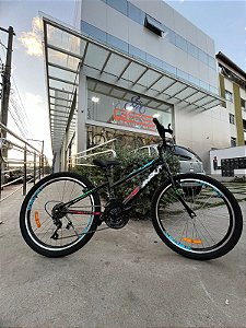 BICICLETA ARO (24) MASCULINA CALOI MAX  21 VELOCIDADES FREIOS V-BRAKE COR PRETO/AZUL/VERMELHO