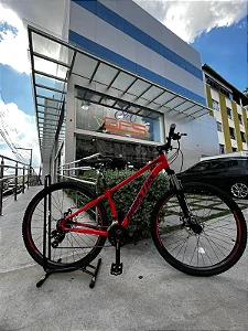 BICICLETA MTB ARO (29) HOUSTON KAMP CÂMBIO SHIMANO 21VELOCIDADES (3X7) FREIO DISC MECÂNICO TAMANHO 19 (G) VERMELHA/AZUL