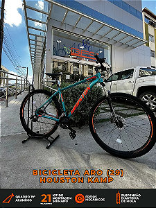 BICICLETA MTB ARO (29) HOUSTON KAMP CÂMBIO SHIMANO 21VELOCIDADES (3X7) FREIO DISC MECÂNICO TAMANHO 19 (G) VERDE METÁLICO